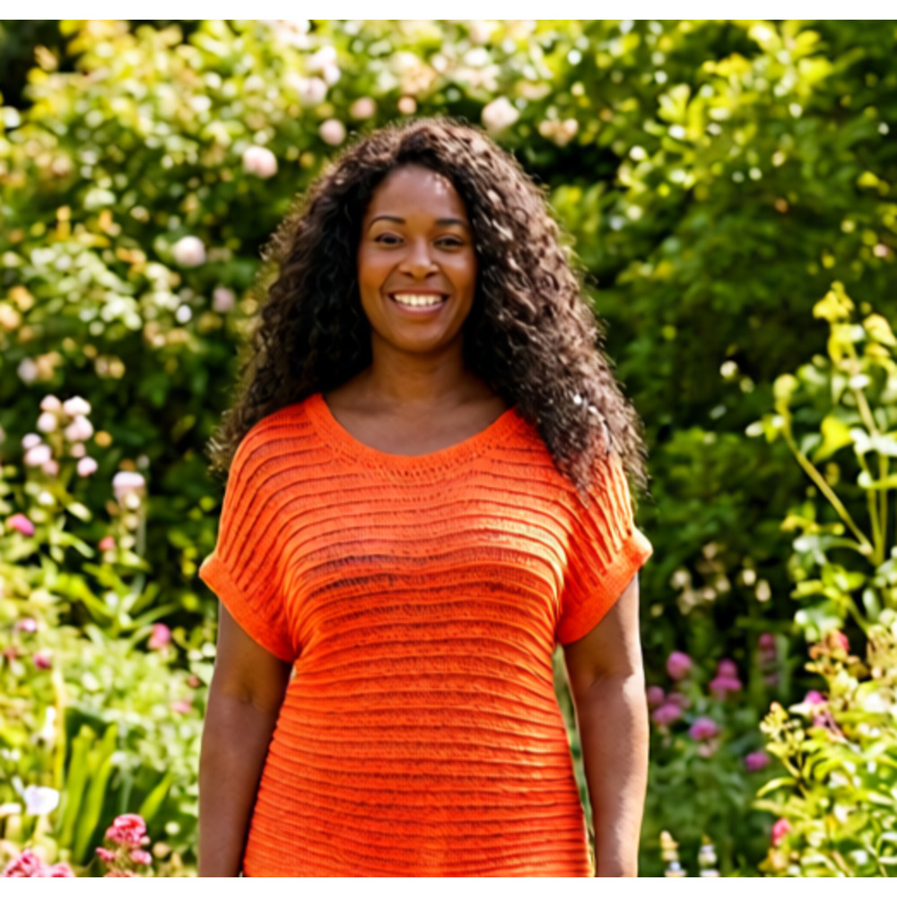 Ruby Rd Mesh crochet Like Women's Orange top short sleeve L